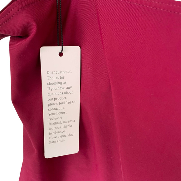 Kate Kasin Swim Dress NWT Women's Large Ruched Burgundy V-Neck Wide Strap - Picture 4 of 6